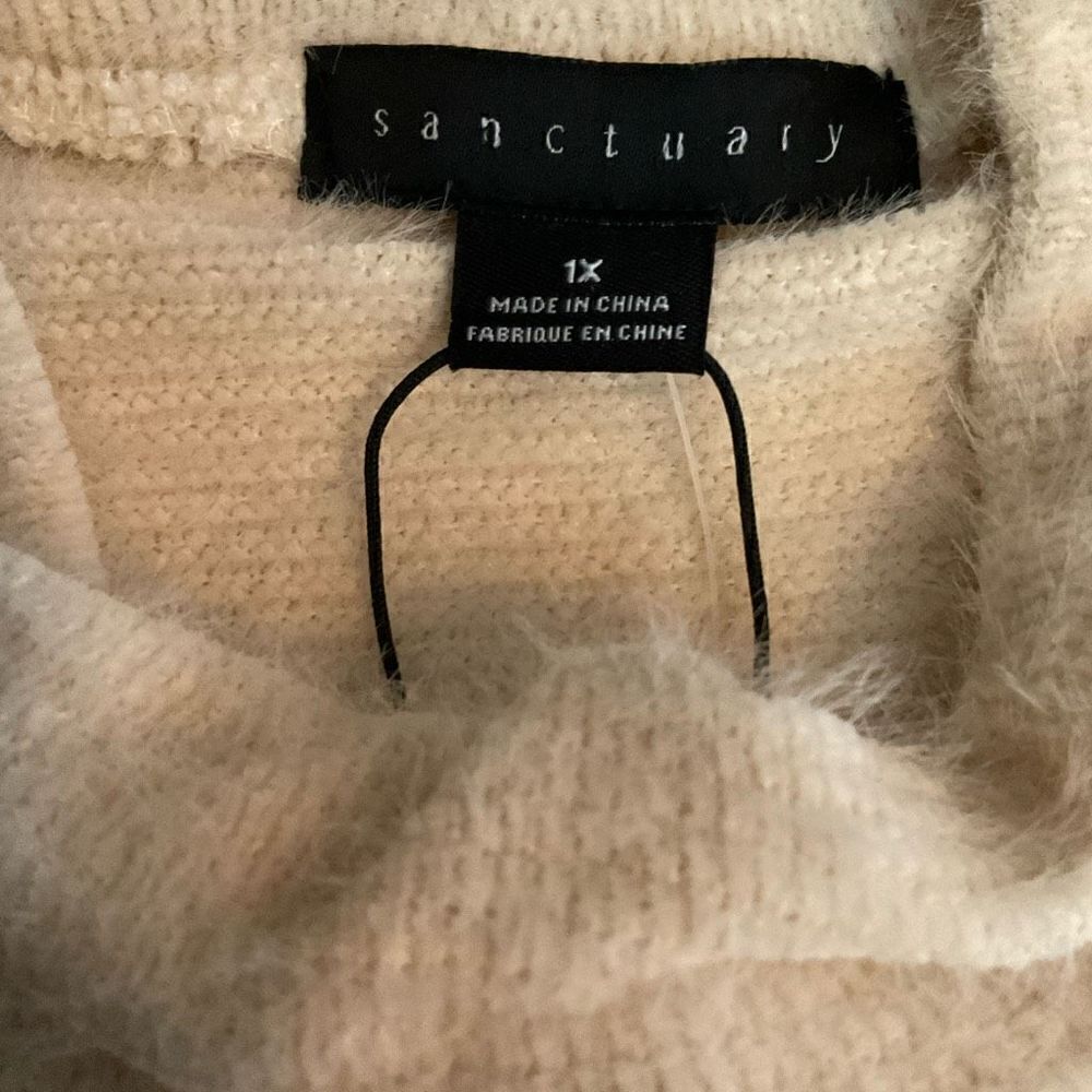 Sanctuary Sweater Funnel Neck Drop Shoulder Tan Balloon Sleeves Women 1X - Picture 3 of 12